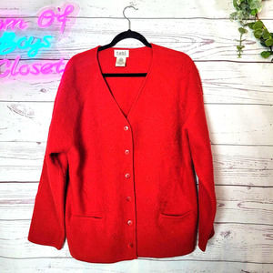 Tabi International Red Wool V-Neck Long Sleeve Cardigan Sweater Womans Size XL